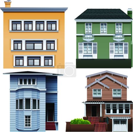 Illustration for Four buildings isolated on white background - Royalty Free Image