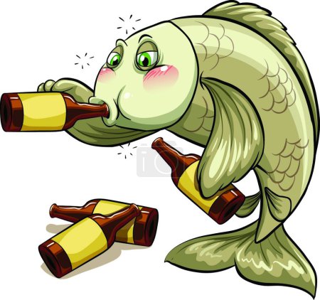 Illustration for A drunk fish  vector illustration - Royalty Free Image