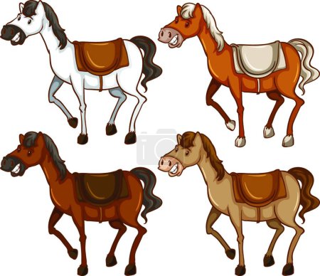 Téléchargez les illustrations : Quatre chevaux belle illustration vectorielle - en licence libre de droit