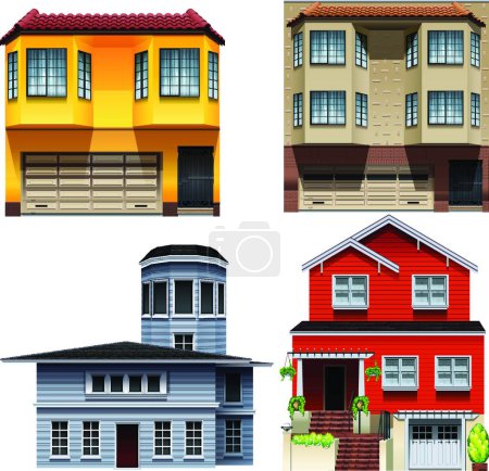 Téléchargez les illustrations : Illustration vectorielle de différents modèles de bâtiments - en licence libre de droit