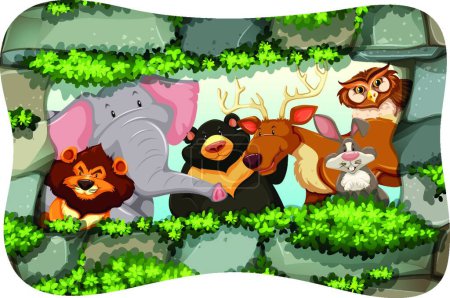 Illustration for Colorful card with cute cartoon animals - Royalty Free Image