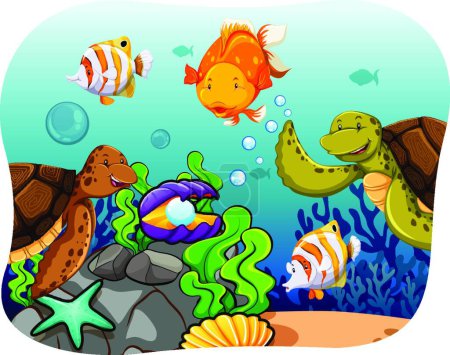 Illustration for Aquatic animals, colorful vector illustration - Royalty Free Image