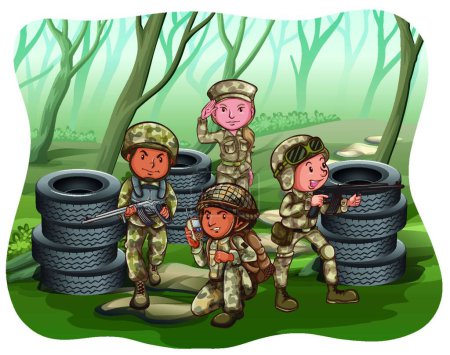 Téléchargez les illustrations : Illustration vectorielle moderne des soldats - en licence libre de droit