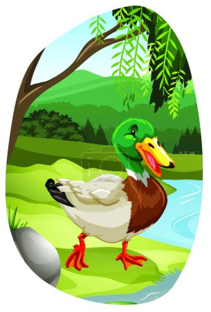 Illustration for Duck on lawn  vector illustration - Royalty Free Image