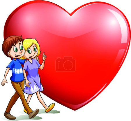 Téléchargez les illustrations : Couple aimant près de grand coeur, illustration vectorielle design simple - en licence libre de droit