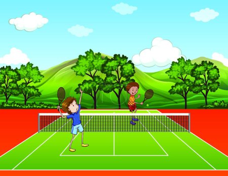 Ilustración de Niños jugando tenis, vector ilustración diseño simple - Imagen libre de derechos