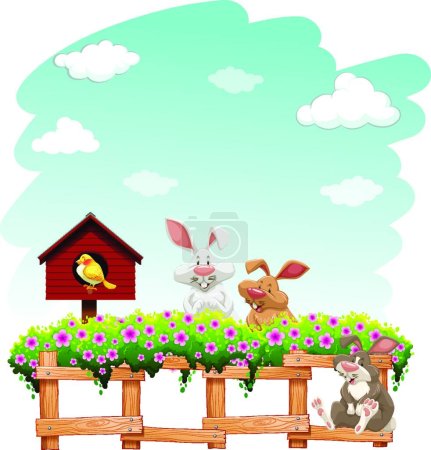 Illustration for Fence with rabbits, vector illustration simple design - Royalty Free Image