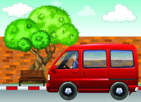 Ilustración de Calle con autobús, ilustración vectorial diseño simple - Imagen libre de derechos