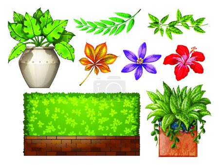 Téléchargez les illustrations : Set de jardinage, illustration vectorielle design simple - en licence libre de droit