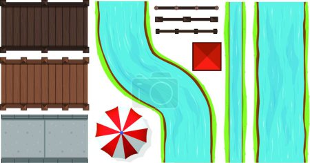 Téléchargez les illustrations : Ponts et rivières, illustration vectorielle design simple - en licence libre de droit