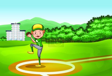 Ilustración de Campo de béisbol con jugador, vector ilustración diseño simple - Imagen libre de derechos
