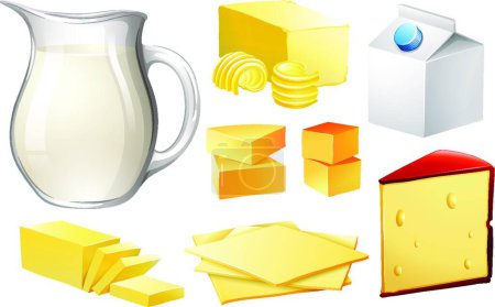 Téléchargez les illustrations : Produits laitiers, illustration vectorielle design simple - en licence libre de droit