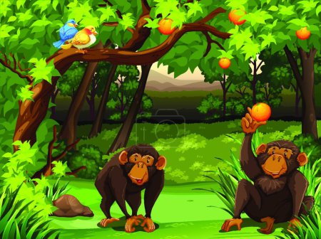 Illustration for Monkeys in the forest, vector illustration simple design - Royalty Free Image