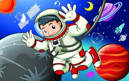 Téléchargez les illustrations : Astronaute dans l'espace, illustration vectorielle design simple - en licence libre de droit
