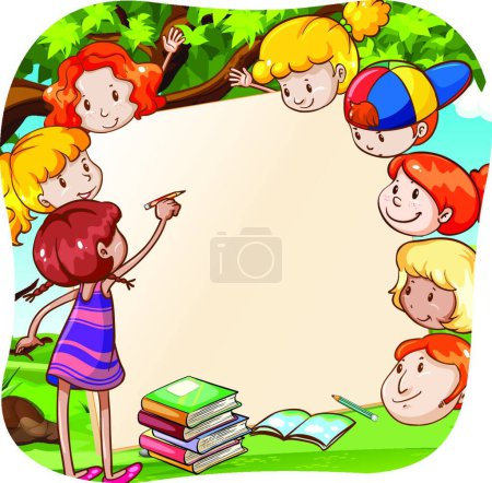 Téléchargez les illustrations : Cadre avec enfants, illustration vectorielle design simple - en licence libre de droit