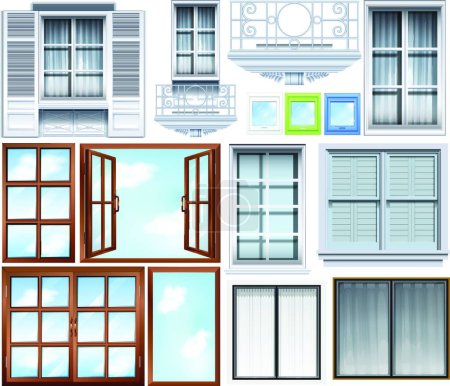 Téléchargez les illustrations : Ensemble de fenêtres diverses, illustration vectorielle design simple - en licence libre de droit