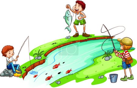 Illustration for Boys fishing, vector illustration simple design - Royalty Free Image