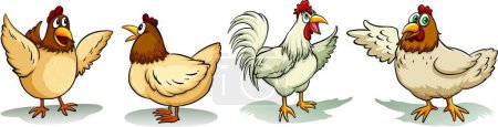 Ilustración de Gallinas y gallos, ilustración vectorial diseño simple - Imagen libre de derechos