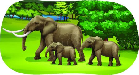 Ilustración de Elefantes en el bosque, ilustración vectorial diseño simple - Imagen libre de derechos