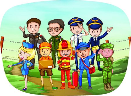Illustration for Cartoon illustration of different occupations - Royalty Free Image