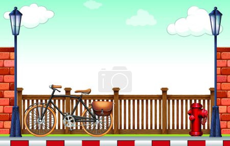 Illustration for Scenery with bicycle near bridge, vector illustration simple design - Royalty Free Image