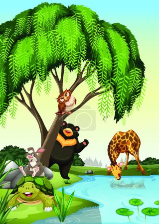 Téléchargez les illustrations : Animaux en forêt, illustration vectorielle design simple - en licence libre de droit