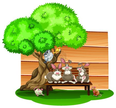 Ilustración de Animales cerca del árbol, ilustración vectorial diseño simple - Imagen libre de derechos