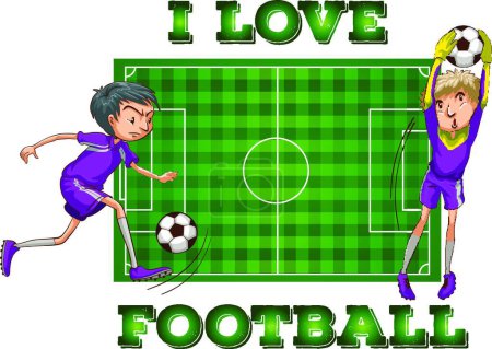 Ilustración de Me encanta el fútbol con los jugadores, vector ilustración diseño simple - Imagen libre de derechos