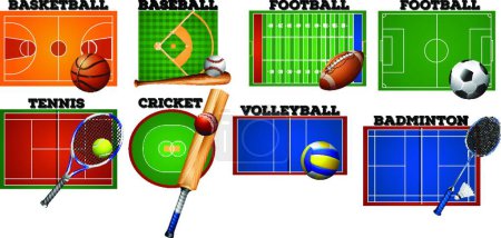 Ilustración de Canchas y equipos deportivos, ilustración vectorial diseño simple - Imagen libre de derechos