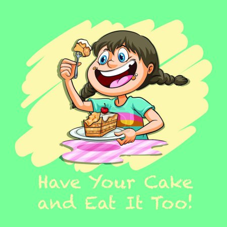 Ilustración de Tenga su pastel y comer también, vector ilustración diseño simple - Imagen libre de derechos