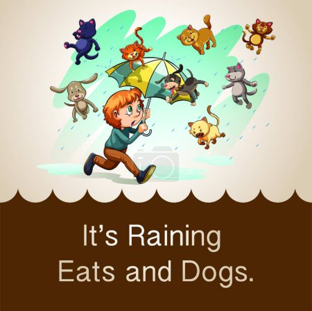 Illustration for Rain with dogs, vector illustration simple design - Royalty Free Image
