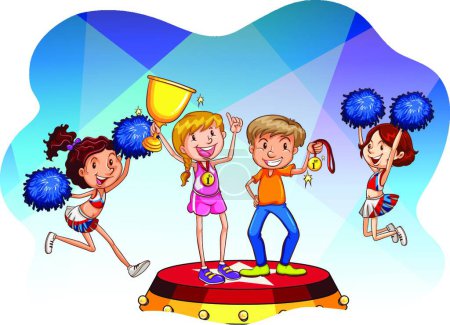 Ilustración de Niños con trofeo, ilustración vectorial diseño simple - Imagen libre de derechos