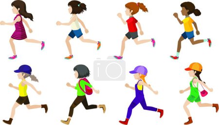 Téléchargez les illustrations : Jogging enfants sans visage, illustration vectorielle design simple - en licence libre de droit