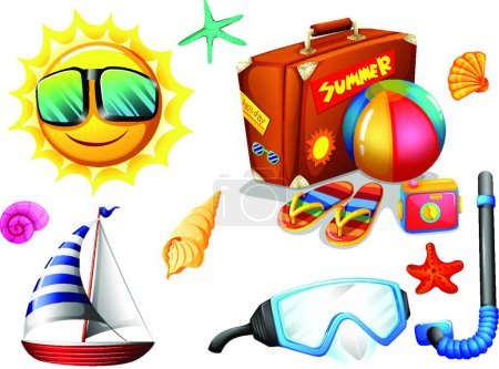 Illustration for Summer items set, vector illustration simple design - Royalty Free Image