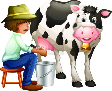 Téléchargez les illustrations : Farmer Milking, illustration vectorielle design simple - en licence libre de droit