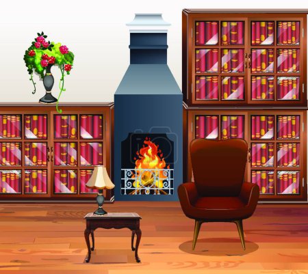 Illustration for Living room with fireplace in center - Royalty Free Image