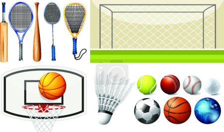 Illustration for Sport equipment and different goals - Royalty Free Image
