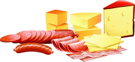 Illustration for "Cheese and different kinds of meat products" - Royalty Free Image