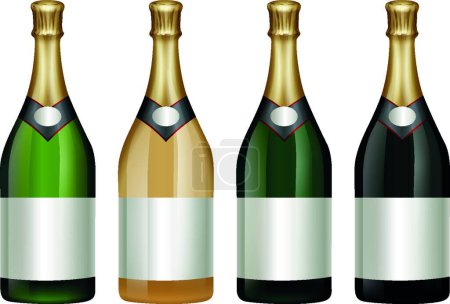 Téléchargez les illustrations : "Quatre bouteilles de champagne avec couvercle doré
" - en licence libre de droit