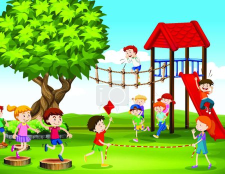 Illustration for "Kids playing and racing in the playground" - Royalty Free Image