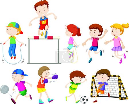 Téléchargez les illustrations : "Enfants faisant différents types de sports
" - en licence libre de droit
