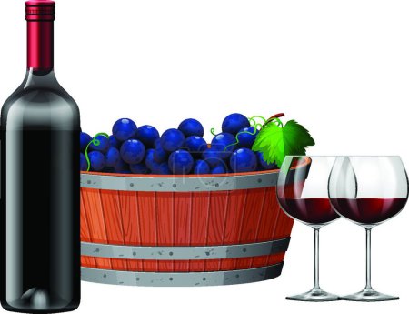 Photo pour Vin rouge avec un barrell de raisin illustartion - image libre de droit