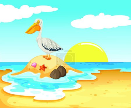 Téléchargez les illustrations : Pelican Bird on the Beach, vector illustration simple design - en licence libre de droit