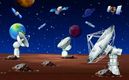Ilustración de Satélites orbitando alrededor del planeta - Imagen libre de derechos