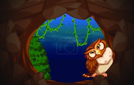 Illustration for "Owl in cave entrance" - Royalty Free Image