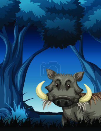 Téléchargez les illustrations : Warthog in night scene - en licence libre de droit