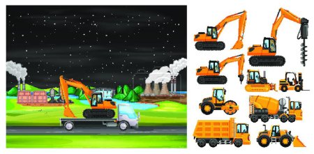 Illustration for "Scene with truck driving along the industrial zone" - Royalty Free Image