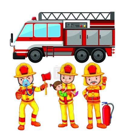 Illustration for "Set of fireman and truck" - Royalty Free Image