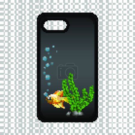 Téléchargez les illustrations : "Conception graphique sur étui de téléphone portable avec poissons rouges et algues
" - en licence libre de droit