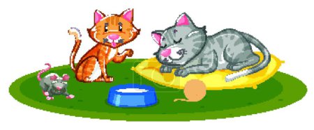 Illustration for "Two cats and one mouse playing" - Royalty Free Image